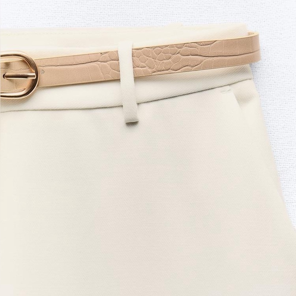 NWT. Zara Ecru Viscose Blend Belted Straight Leg Pants. Size L. - Picture 8 of 11